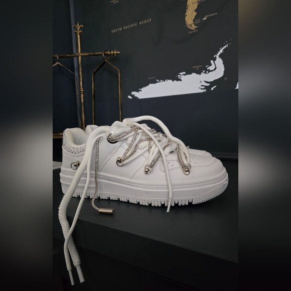 AZALEA Wang Janan Faux Leather Rhinestone Sneaker in white - Picture 10 of 12